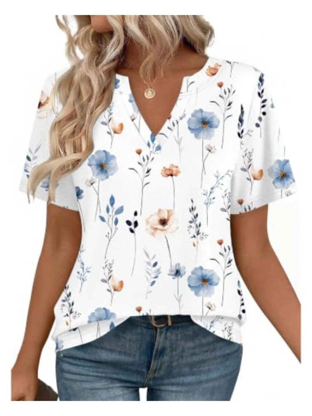 Womens V-Neck Short Sleeve High Low Tunic Blouse Casual Dressy Top